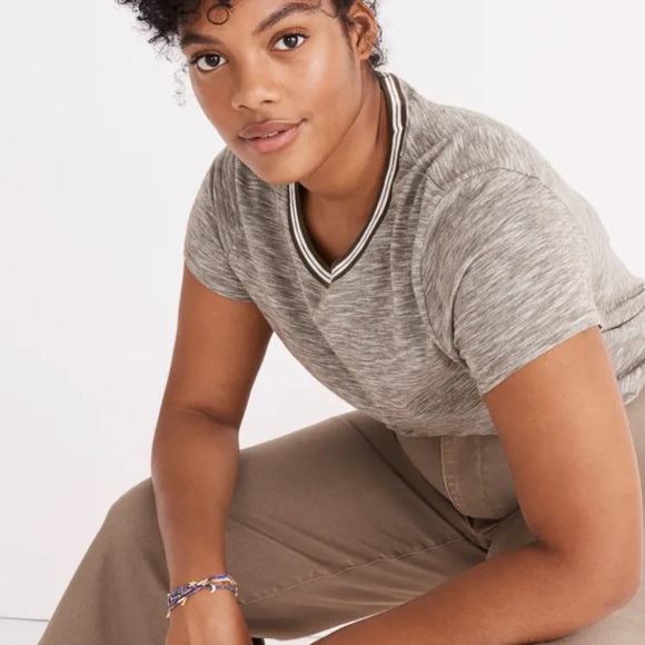 Madewell Gray/Olive Whisper Cotton Ringer Tee - Picture 13 of 13